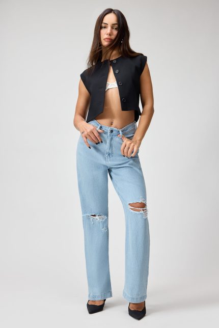 Ice Blue Distressed Women's Straight Jeans